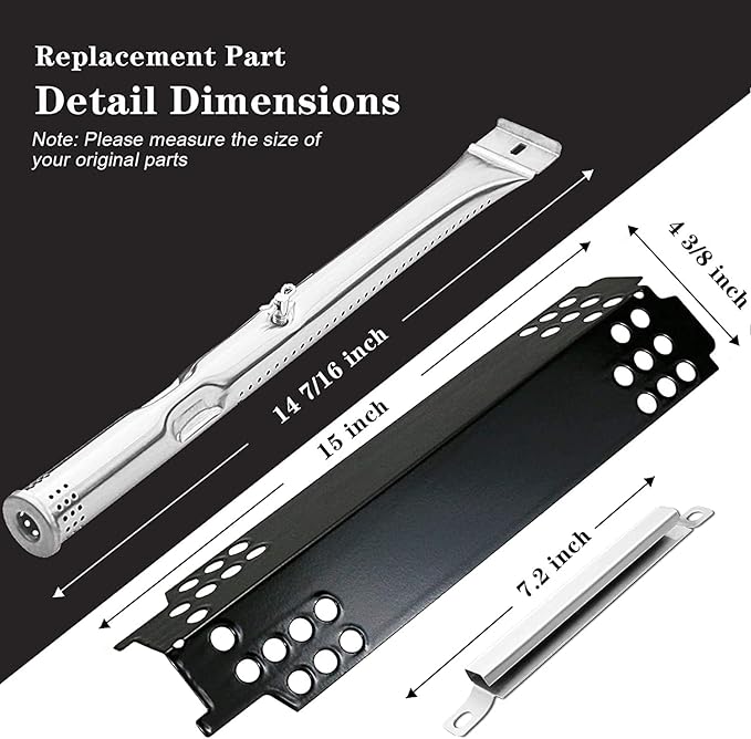 Grill Replacement Parts for Charbroil 463436215, 463436213, 463436214, 467300115, G432-001N-W1, G432-Y700-W1, G432-0096-W1, 16 7/8" Cooking Grate, Grill Burner Tube, Heat Plate Tent and Crossover Tube