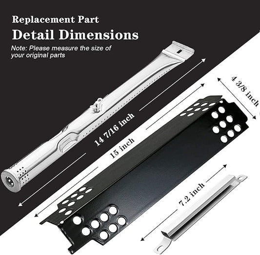 Grill Replacement Parts for Charbroil 463436215, 463436213, 463436214, 467300115, G432-001N-W1, G432-Y700-W1, G432-0096-W1, 16 7/8" Cooking Grate, Grill Burner Tube, Heat Plate Tent and Crossover Tube