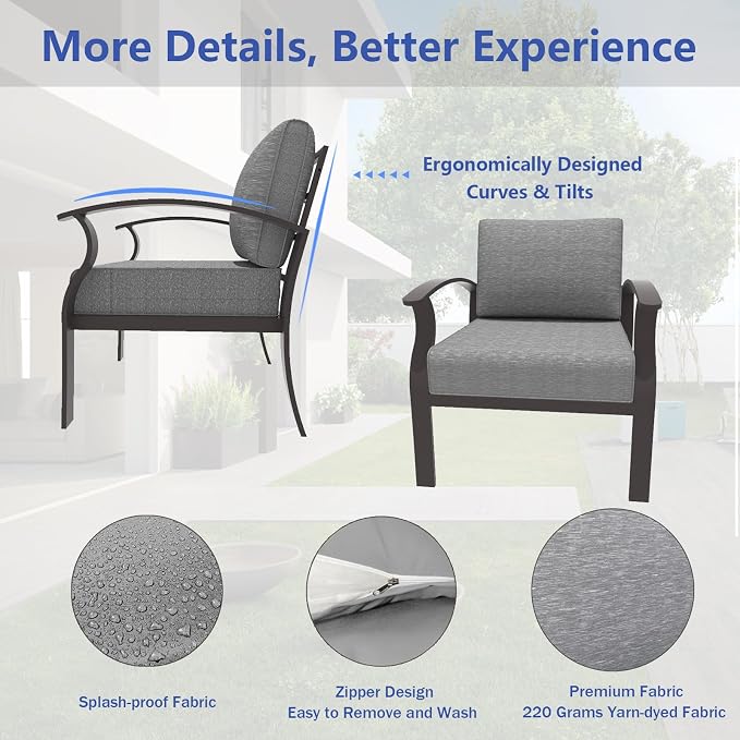 ALAULM Aluminum Patio Furniture Set with 2 Swivel Chairs 9-seat Metal Outdoor Furniture Patio Sectional Sofas Patio Conversation Set w/2 Ottomans for Patio, Backyard, Poolside-Grey