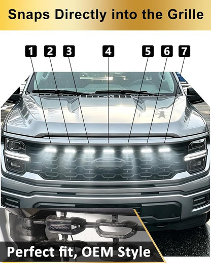 Front Grill Raptor Lights for Ford F150 2024 2025 2026 (White, STX) | 5th Gen F150 Grille Marker Lights, Waterproof F150 LED Lights Accessories, Snap-in Installation, OEM Style, Off-road Driving