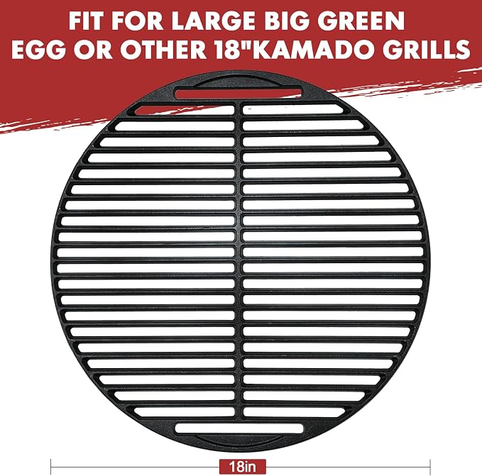 Cast Iron Cooking Grid for Large Big Green Egg Accessories, Grate Grids for Any 18" Kamado Grills Replacement Parts