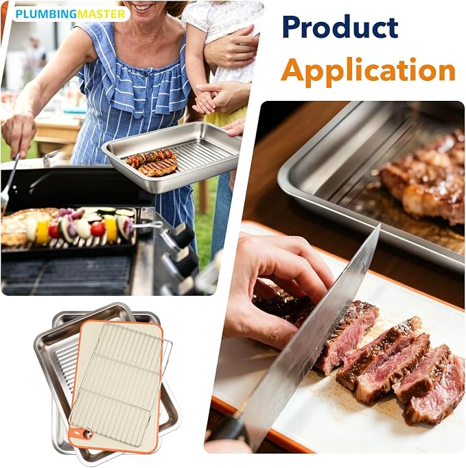 Grilling Gifts for Family: 5-in-1 Outdoor BBQ Food Prep Tray & Carry System, Meat Marinating Container with Lid, Cutting Board & Rack, Metal Cooked Meat Platter Serving Accessories