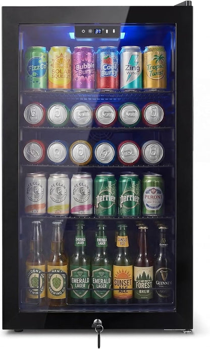 20 Inch Beverage Refrigerator, Mini Fridge with Glass Door for Soda Beer–130 Can Small Fridge for Home Office Bar, 3.4 Cu.Ft Drink Cooler with Reversible Door, Digital Temperature Control,Black