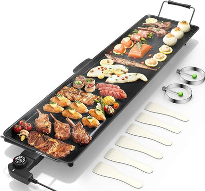 35 Inch 2000W Nonstick Electric Teppanyaki Grill | with Adjustable Temperature & Drip Tray,for Pancake Barbecue,Even heat tube,overheat guard,detachable grease tray