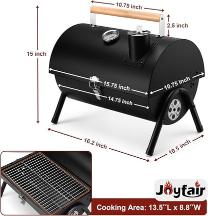 Joyfair Portable Charcoal Grill & Smash Burger Press, Small Tabletop Barbecue Grill, 5.8” Stainless Steel Hamburger Smasher Steak Weight Tool, for Outdoor Camping Backyard Party BBQ Cooking