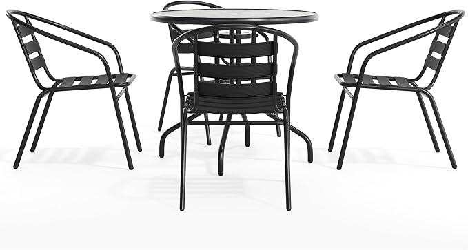 Flash Furniture 31.5 in Aluminum Round Table, Black | Durable Construction, Commercial Use