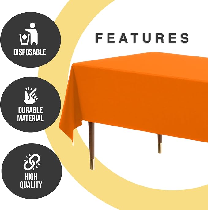 Exquisite 66% Thicker Premium Plastic Table Cloth Rectangle Table Cover 0.5 Mil 24 Pack Orange Table Cloth 54 Inch x 108 Inch Disposable Tablecloth Won't Tear Easily Like Cheap Thin Brands