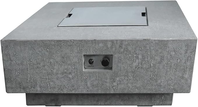 Elementi Manhattan Fire Pit Bundle Outdoor Firepit Set Includes 36” Natural Gas Concrete Firepit Table, Glass Windscreen, Stainless Steel Cover, Canvas Cover, Floor Mat, Ice Bucket