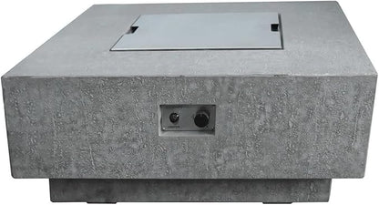 Elementi Manhattan Fire Pit Bundle Outdoor Firepit Set Includes 36” Natural Gas Concrete Firepit Table, Glass Windscreen, Stainless Steel Cover, Canvas Cover, Floor Mat, Ice Bucket
