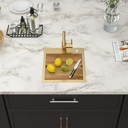 Gold Bar Sink With Faucet Drop In Bar Sinks 15x17 Inch Stainless Steel Indoor Outdoor Kitchen Workstation16 Gauge Single Bowl Small Sinks With Pull-out Faucet 15"x17"x9"
