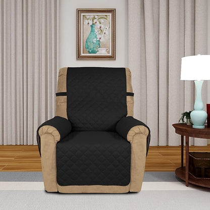PureFit Reversible Recliner Chair Covers Couch Covers for Dogs, 19 in | Black/Black, Water Resistant Couch Protector, Washable Pet Couch Cover with Non Slip and Elastic Straps For Kids