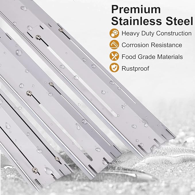 Criditpid Universal Replacement Stainless Steel Heat Plate, Heat Tent, Flavorizer Bar, Burner Cover, Flame Tamer for Brinkmann, Charbroil, Nexgrill, Backyard, Extends from 11.75" up to 21" L, 5-Pack