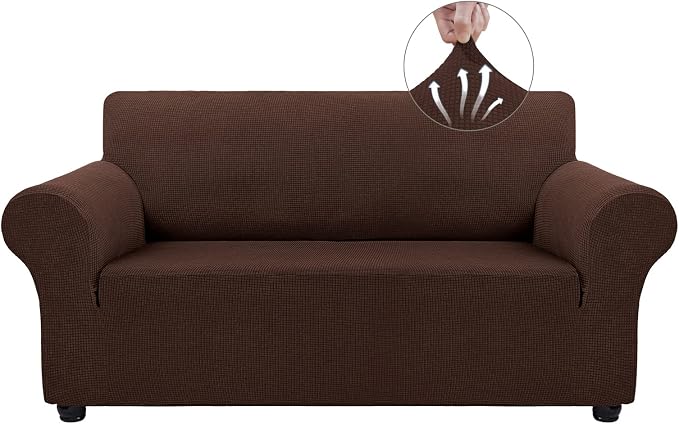 Asnomy Stretch Couch Covers Washable, loveseat Cover Slipcovers,Chocolate | 1-Piece Sofa Cover(55"-78") loveseat cover Furniture Protector Soft Jacquard,Non-Slip Elastic Bottom for Dogs & Kids
