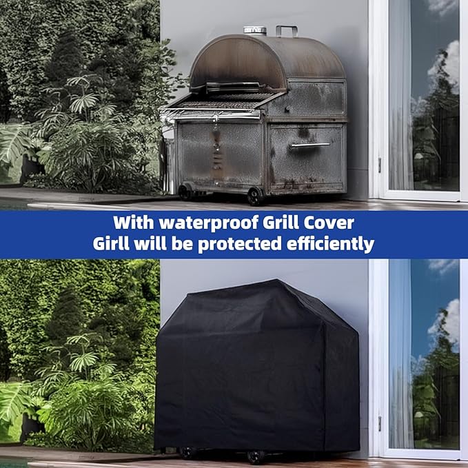 Perfect Grill Cover for Outdoor Grills Waterproof Rip-Proof Weather Resistant for Reliable Protection Griddle Cover Easy to Clean Adjustable Hem Drawstring Fade Resistant (Black, 52)