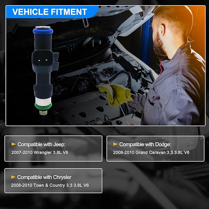 HiSport Fuel Injector 0280158119 6PCS Compatible with Chrysler Jeep Dodge Wrangler, Grand Caravan, Town and Country, Voyager Routan 2008-2010,Replaces FJ1029 4861667AA
