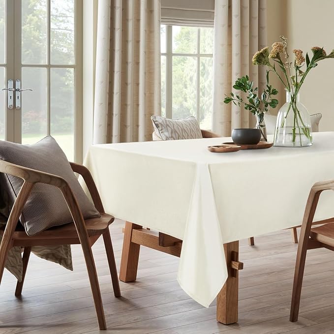 DWCN Square Tablecloth - 60 x 60 Inch - Waterproof Stain and Wrinkle Resistant Washable Table Cloth, Decorative Fabric Table Cover for Kitchen Dining Room Party and Outdoor Use, Ivory