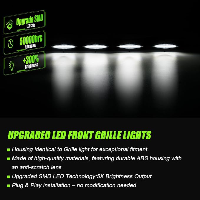 White LED Grill Led Lights Compatible with 4Runner 2014-2024 TRD Pro 2014-2019 SR5, Premium, Limited, TRD Off-Road 4 PCS Smoke Lens