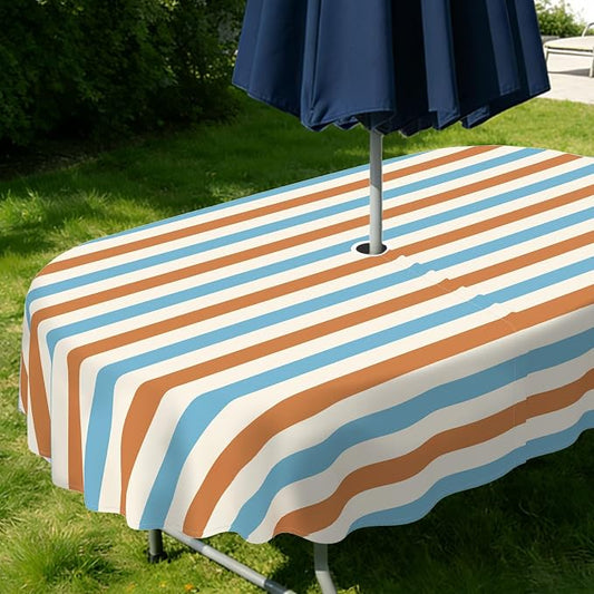 Outdoor Tablecloth with Umbrella Hole Elegant Zipper Patio Table Cloth for Outdoor Patio Garden Yard Decor