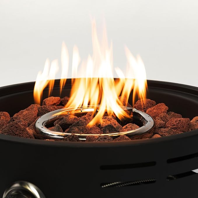 KEIKI 15 Inch Portable Propane Fire Pit, 40000 BTU Compact Outdoor Gas Stove with Travel Lid and Lava Rocks for Camping RV Tailgating