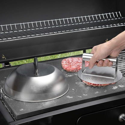 HULISEN 9" Cheese Melting Dome & 6.2" Smashed Burger Press Kit | Grill Press with Basting Cover, Stainless Steel Burger Smasher, Griddle Accessories Kit for Flat Top Grill Cooking