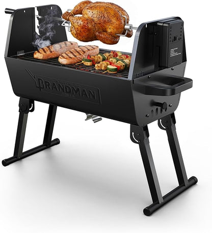 BRANDMAN GRILLS SINCE 1987 2 in 1 Portable Charcoal BBQ Rotisserie Grill with Motorized Kit 21 Inch Folding BBQ Grill 3 Level Height Lightweight for Backyard Outdoor Camping