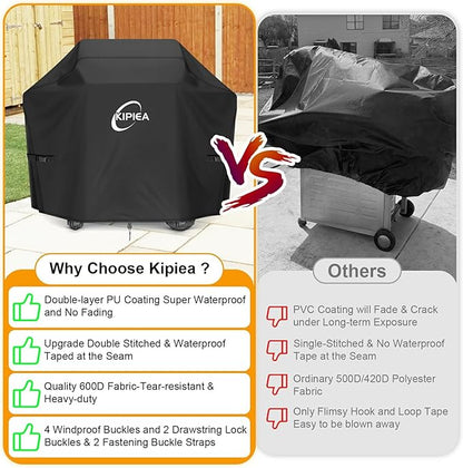 Kipiea 600D Heavy Duty Gas Grill Cover for Weber Genesis II 600 Series & Summit FS38 / FS38X Grills, 72-Inch Waterproof BBQ Cover with Windproof Buckles, UV Resistant, No Tear, No Fading