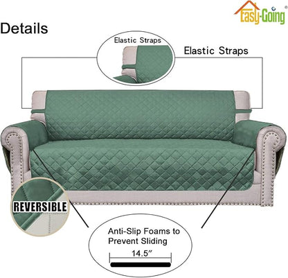 Easy-Going Reversible Loveseat Couch Cover for 2 Cushion Couch Sofa Cover for Dogs Water Resistant Furniture Protector with Foam Sticks Elastic Straps for Pet (Loveseat, Cyan/Ivory) | Machine Washable Slipcover For Dogs, Water Resistant Furniture Mat F...