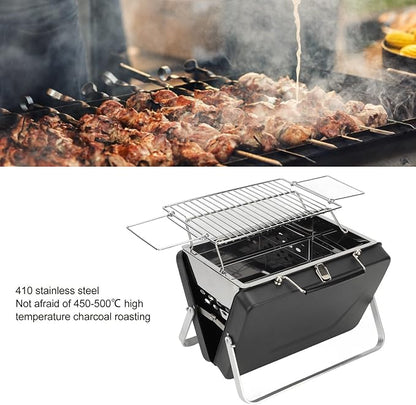 Septpenta Charcoal BBQ Grill, Portable Small Grills, Folding Notebook Grill, Wavy Grid Non Stick Design, Suitcase Style Storage for Outdoor Cooking Camping Beach Traveling Picnic Backyard(Black)