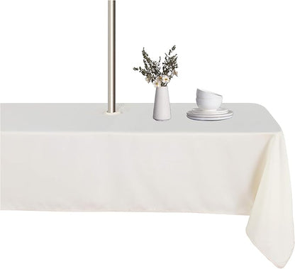 LUSHVIDA Rectangle Outdoor Tablecloth with Umbrella Hole and Zipper, 60x102 Inch Beige, Washable Waterproof Table Cloth Spill Proof Wrinkle Free Table Cover for Patio Spring Summer Picnic BBQS