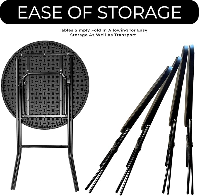 BTEXPERT 32" Round 43" Bar Height Folding Commercial Portable Banquet Plastic Coffee Dining Cocktail Table for Wedding Party Event Home Kitchen Indoor Outdoor Standing Walking-Black