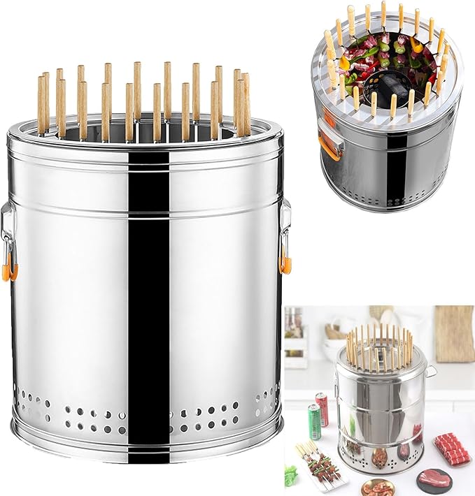 Stainless Steel Charcoal Smoker Grill,Portable Outdoor Smokers with Even Heat Distribution, with Heat-Resistant Handle, Small Charcoal Smoker for Grilling Meat Veggies(Double,Medium)