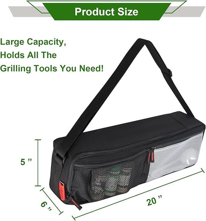 Grill Tool Organizer, BBQ Tool Storage Bag with Pockets- 20" Heavy-Duty Storage Bag Waterproof 600D Oxford, Folding Design Gift for Camping, Tailgates, Outdoor BBQ Parties (20" Lx6 Wx5 H)