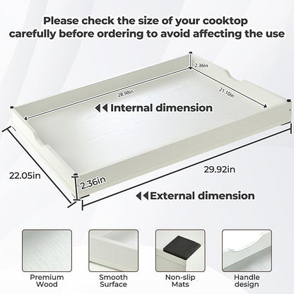 WOLKI Noodle Board Stove Covers for Gas Burners, 30"L x 22"W x 2.5"Th Heavyweight Stove Top Covers for Electric Stove, Buil-in Handles, RV Stove Cover, Sink Cover, Wooden Serving Tray (White)