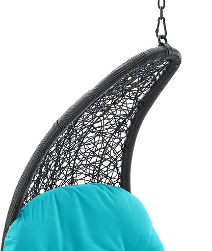 Modway Landscape Wicker Rattan Outdoor Patio Porch Chaise Lounge Hanging Swing Chair in Light Gray, Turquoise