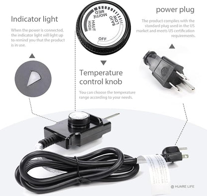 Adjustable Thermostat Control Power Cord for Electric Smoker&Grill, 1 Pack | Suitable for Masterbuilt, Royal Gourmet and most electric smokers as direct replacement control accessory.