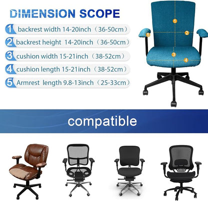 Tallew 4 Pcs Office Chair Covers Stretchable Armrest Seat,XL,Emerald Green | Universal Fit Office Desk Chairs, Protective Seat Backrest Slipcovers, Stretchable Prevent Wear, Easy Install for Rotating