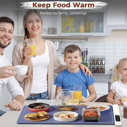 Newise Graphene Warming Mat for Food - Fast Full Surface Heating Electric Warming Tray, Portable Food Warmer for Parties Buffet with 6 Temperature and Timer Settings, Blue