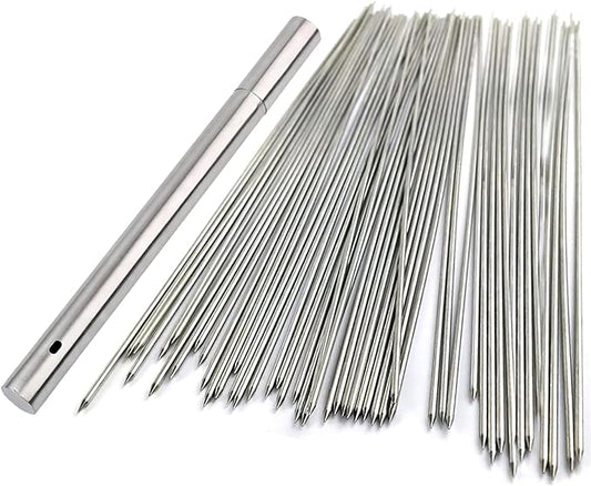 BigOtters 13.4" Barbecue Skewers, 100PCS Metal Skewers for Grilling, BBQ, Reusable Needle Sticks for Meat, Shrimp, Chicken, Vegetable, Kitchen, Party, Outdoor Cooking, with Portable Metal Storage Tube