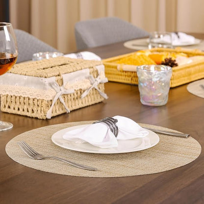 Round Placemats Set of 8 Heat Resistant Vinyl Placemats 15 inch Washable Non-Slip Table Mats Woven Place Mats for Dining Table (Beige, Set of 8)