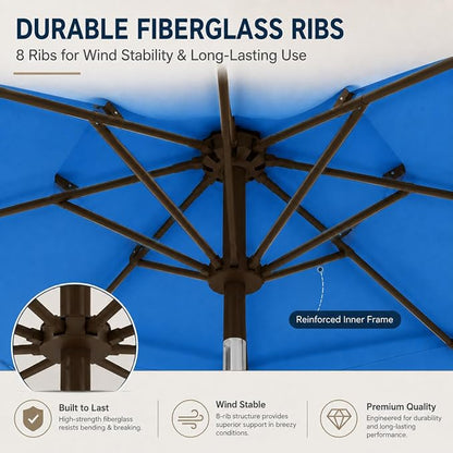 10ft Patio Umbrella, 3-Tier Vented Outdoor Table Umbrella with 8 Sturdy Fiberglass Ribs, Windproof Market Umbrella with Push Button Tilt and Crank, UV Protection for Deck, Pool, Royal Blue