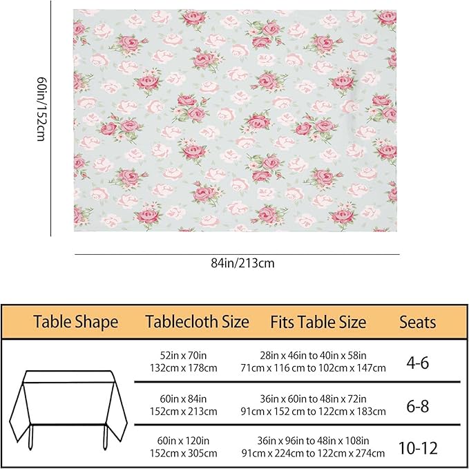 TKS MITLAN Pink Rose Tablecloth Decor Chic Flowers Romantic Vintage Style Spring Table Cloth Dining Room Kitchen Table Cover 60" X 84" Oblong/Rectangle