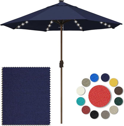 Eurmax USA 10-Year-Non-Fading 10FT Outdoor Patio Market Umbrella with LED Lights,UPF50+ UV Resistant,Heavy Duty Commercial Grade,Crank Lift Design,Windproof Vented Top for Garden,Pool,Deck,Navy Blue