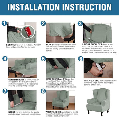 H.VERSAILTEX Wingback Chair Covers Velvet Plush Wing Chair Slipcover 1 Piece High Stretch Wing Back Chair Slipcovers Sofa Cover Furniture Cover with Elastic Bottom, Sea Grass