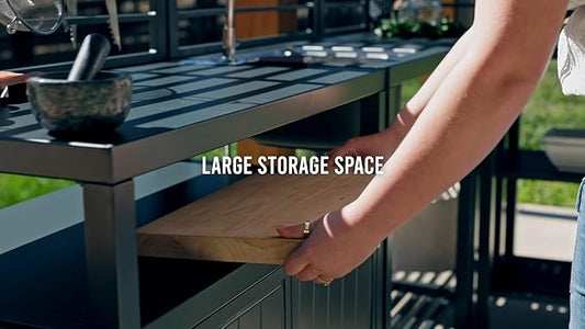Domi Outdoor Kitchen Island, 5-Piece Modular Kitchens Counter with Whole Aluminum Finish & Shelf & Wall Hanging & Countertop & Sink & Storage Box & Cover, Kitchen Series for Deck Patio, Dark Gray