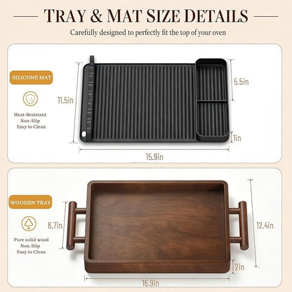 Wood Top Tray with Silicone Mat for East Oak Electric Smoker | Wood Serving Tray with Handles, BBQ Griddle Tools Mat for Masterbuilt, Blackstone, Gifts for Men