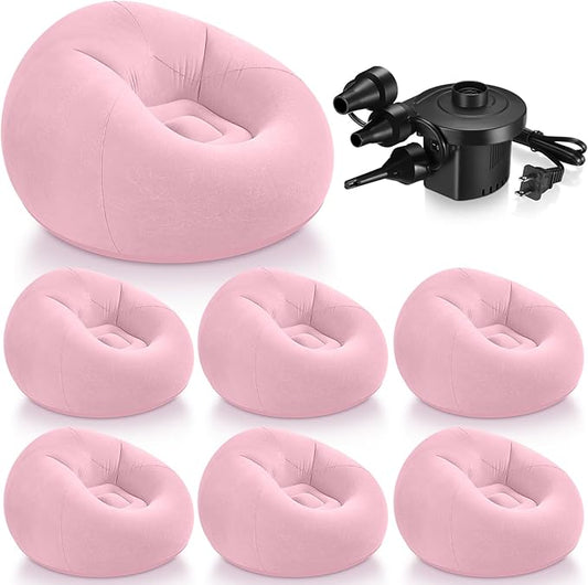 Realspring 6 9 12 Pcs Inflatable Bean Bag Chairs for Adults with Electric Air Pump, Blow up Couch Folding Portable Inflatable Couch Lazy Sofa for Outdoor Movie Night Camping(Pink,6 Pcs)