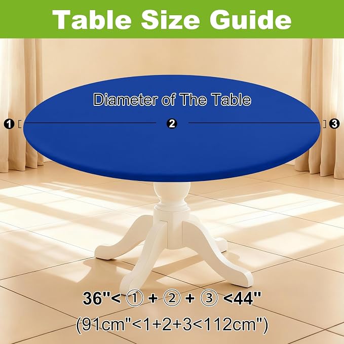 Smiry Round Spandex Tablecloth, Elastic Fitted Washable Tablecloths for 36"-44" Tables, Waterpoof Stretch Picnic Table Cover for Dining, Indoor and Outdoor, Blue