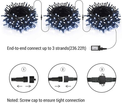 Brizled White Christmas Lights Outdoor, 78.74ft 240 LED Mini String Lights | Connectable; 8 Modes; Waterproof; Plugin Twinkle Fairy Lights Christmas Tree Light for Indoor Outside Xmas Garden Decor