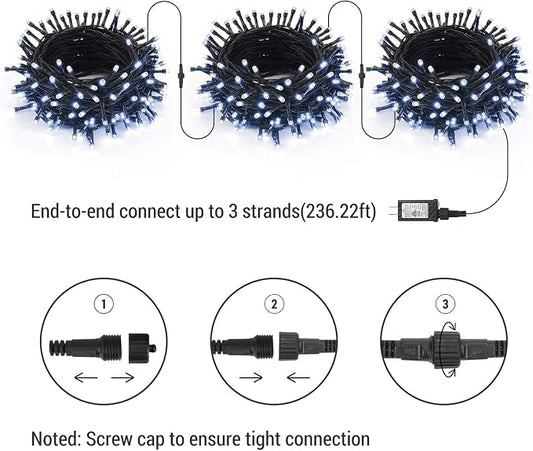 Brizled White Christmas Lights Outdoor, 78.74ft 240 LED Mini String Lights | Connectable; 8 Modes; Waterproof; Plugin Twinkle Fairy Lights Christmas Tree Light for Indoor Outside Xmas Garden Decor