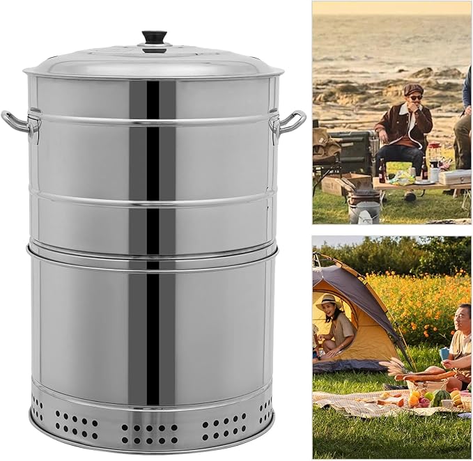 Large Portable Charcoal Grills, 2 in 1 Vertical Smoker, 360° Smokeless Stainless Steel with High Capacity, BBQ Grill Barrel for Outdoor Backy ard Cooking, Camping (Large 50 Skewers)